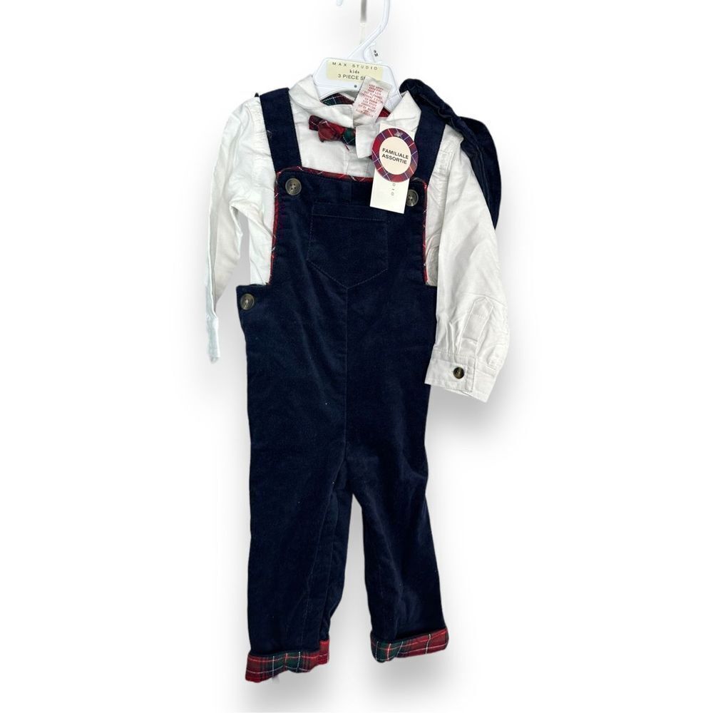 Max Studio Velour overall 3 piece holiday outfit set NWT 6-9 months
